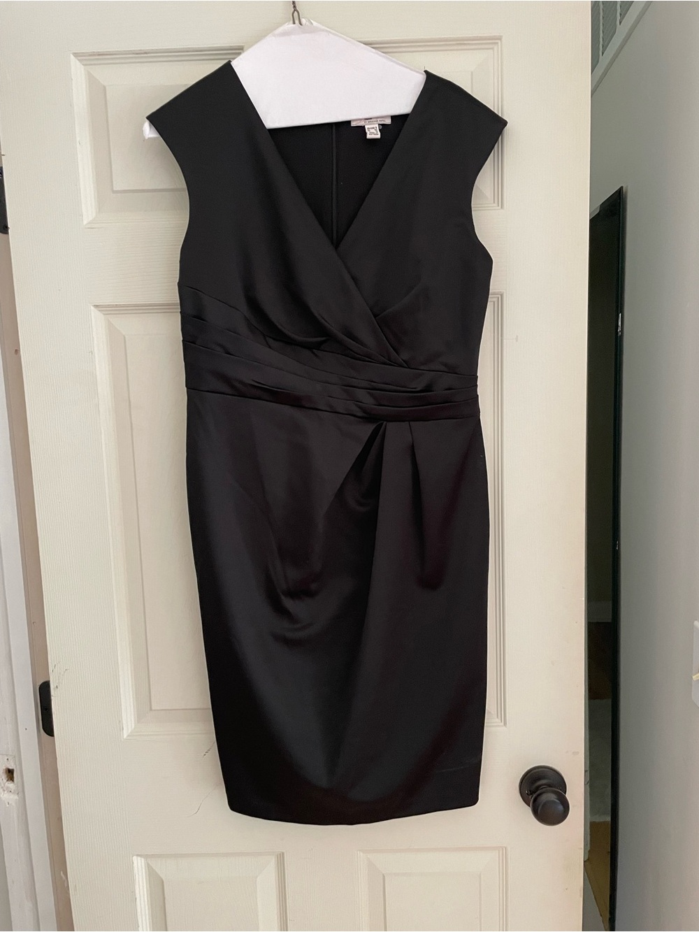 NWOT Adrianna Papell Black Sleeveless Faux-Wrap Midi Sheath Dress